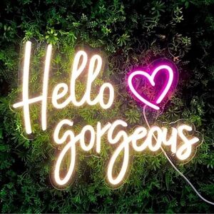 Hello Gorgeous Heart Neon Pink White Party/Dorm/Wedding/Bday/Bachelorette Decor